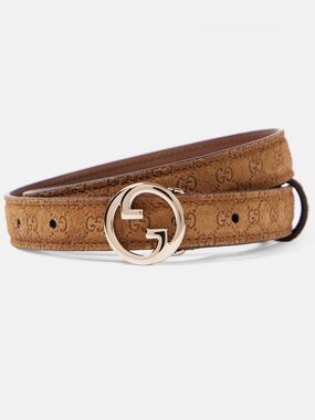 Gucci Tobacco Brown Suede GG Signature Belt with Silver  Double G Buckle 85/34
